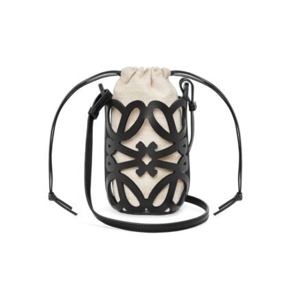 LOEWE POCKET WITH CUT OUT ANAGRAM IN CALFSKIN AND CLASSIC CANVAS