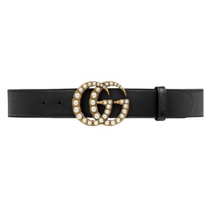 GUCCI GG MARMONT WIDE BELT WITH PEARLS
