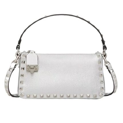 VALENTINO SMALL ROCKSTUD GRAINY METALLIC CALFSKIN CROSSBODY BAG