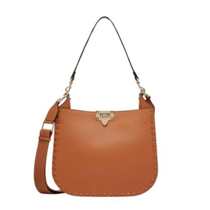 VALENTINO ROCKSTUD GRAINY CALFSKIN HOBO BAG