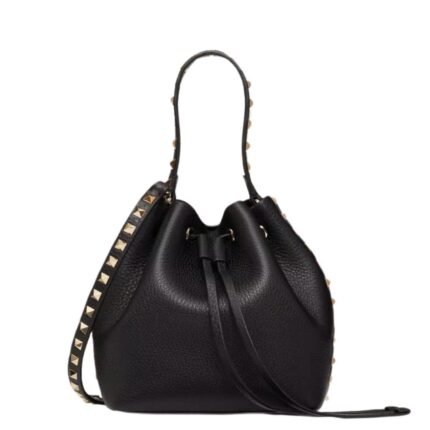 VALENTINO ROCKSTUD GRAINY CALFSKIN BUCKET BAG