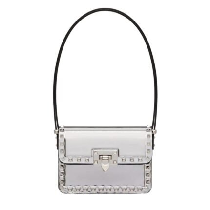 VALENTINO SMALL ROCKSTUD23 MIRROR-EFFECT CALFSKIN SHOULDER BAG