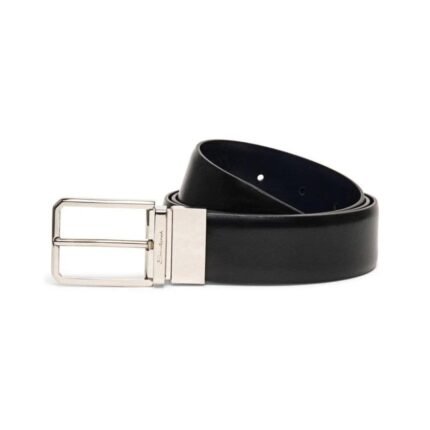 SANTONI REVERSIBLE AND ADJUSTABLE BLACK AND BLUE LEATHER BELT