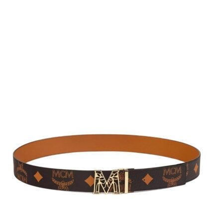 MCM CLAUS LAUREL M REVERSIBLE BELT 1.75” IN MAXI VISETOS BLACK/COGNAC