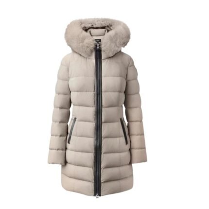 MACKAGE CALLA AGILE-360 STRETCH LIGHT DOWN COAT WITH BLUE FOX FUR COLLAR