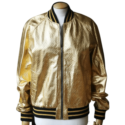 Gold Bomber Leather Jacket Men