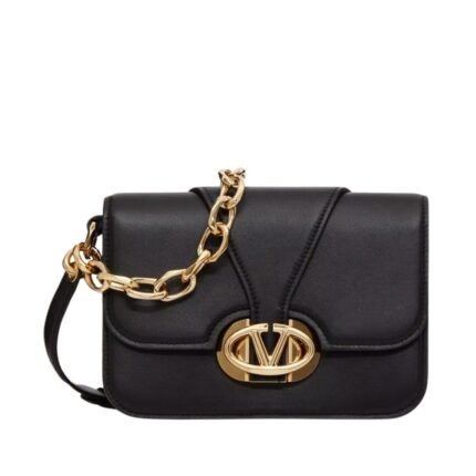 VALENTINO GARAVANI VLOGO O'CLOCK SMALL NAPPA LEATHER SHOULDER BAG WITH CHAIN