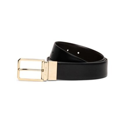 SANTONI REVERSIBLE AND ADJUSTABLE BLACK AND BROWN LEATHER BELT