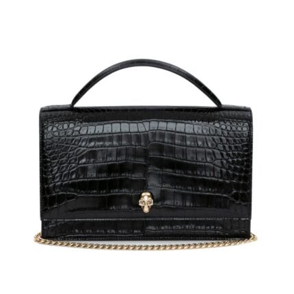 ALEXANDER MCQUEEN WOMENS TOP HANDLE SKULL BAG IN BLACK