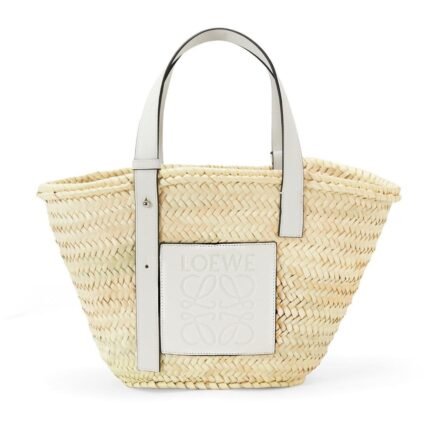LOEWE BASKET BAG IN PALM LEAF AND CALFSKIN