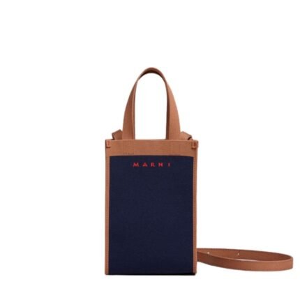 MARNI BLUE AND BROWN JACQUARD SHOULDER BAG