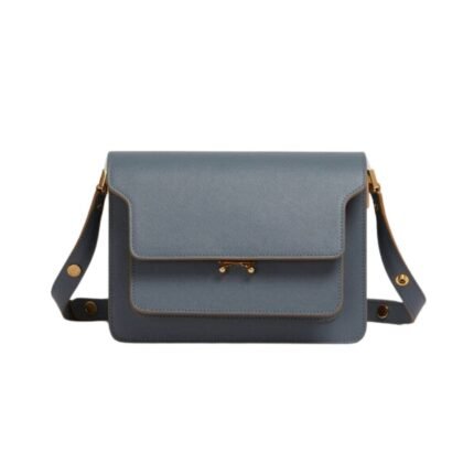 MARNI GREY SAFFIANO LEATHER MEDIUM TRUNK BAG