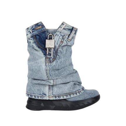 GIVENCHY SHARK LOCK BIKER ANKLE BOOTS IN JEANS