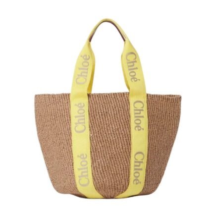 CHLOE LARGE WOODY BASKET YELLOW & BEIGE