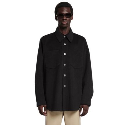 NANUSHKA MARTIN DOUBLE WOOL SILK OVERSHIRT BLACK