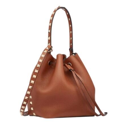 VALENTINO ROCKSTUD GRAINY CALFSKIN BUCKET BAG