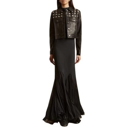 KHAITE THE RIZZO JACKET BLACK LEATHER WITH STUDS