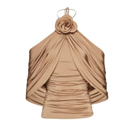 MAGDA BUTRYM FLOWER APPLIQUE WRAP BLOUSE IN BEIGE