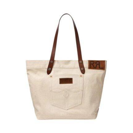 RALPH LAUREN LEATHER-TRIM TWILL TOTE