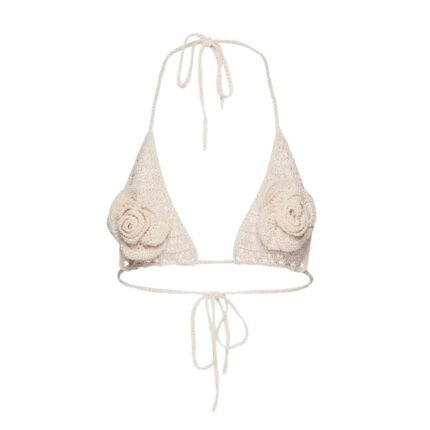 MAGDA BUTRYM CROCHET 3D FLOWER TRIANGLE BRA IN CREAM