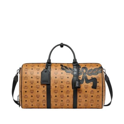 MCM OTTOMAR WEEKENDER BAG IN MEGA LAUREL VISETOS COGNAC