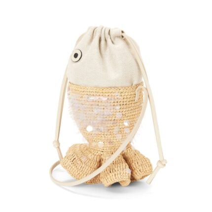 LOEWE CANVAS AND RAFFIA FISH BAG