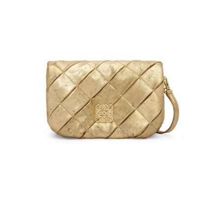 LOEWE GOYA PUFFER MINI BAG IN PLEATED METALLIC LEATHER