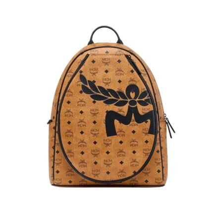 MCM STARK TENNIS BACKPACK IN MEGA LAUREL VISETOS COGNAC