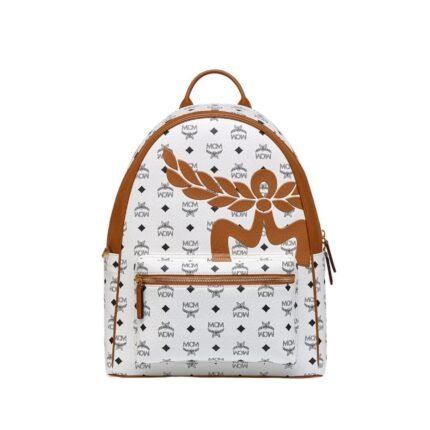 MCM MEDIUM STARK BACKPACK IN MEGA LAUREL VISETOS WHITE
