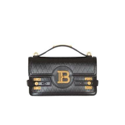 BALMAIN B-BUZZ SHOULDER 24 BAG IN GRID-EMBOSSED CALFSKIN