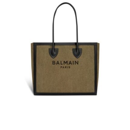 BALMAIN CANVAS B-ARMY 42 TOTE WITH LEATHER PANELS