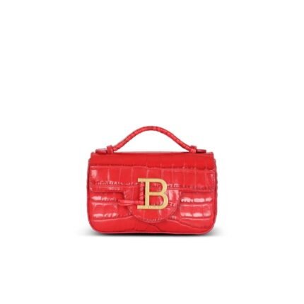 BALMAIN B-BUZZ MINI BAG IN CROCODILE-PRINT LEATHER