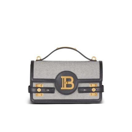 BALMAIN B-BUZZ 24 CANVAS AND LEATHER BAG