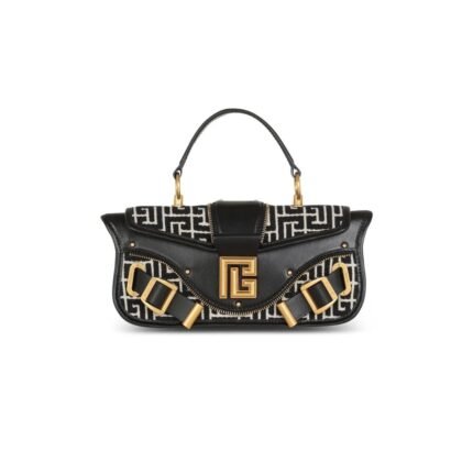 BALMAIN BLAZE LEATHER CLUTCH BAG WITH JACQUARD MONOGRAM