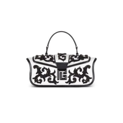 BALMAIN BLAZE POUCH SATIN BAG WITH BAROQUE EMBROIDERY