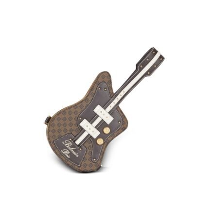 BALMAIN GUITAR BAG CLUTCH WITH LEATHER AND MONOGRAM DETAILING