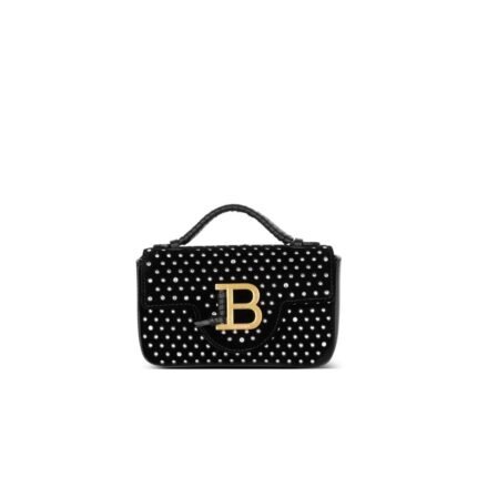 BALMAIN B-BUZZ MINI VELVET AND CRYSTAL BAG