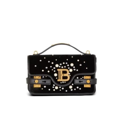 BALMAIN B-BUZZ SHOULDER 24 BAG IN EMBROIDERED VELVET