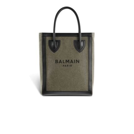 BALMAIN CANVAS B-ARMY 26 BAG WITH LEATHER PANELS
