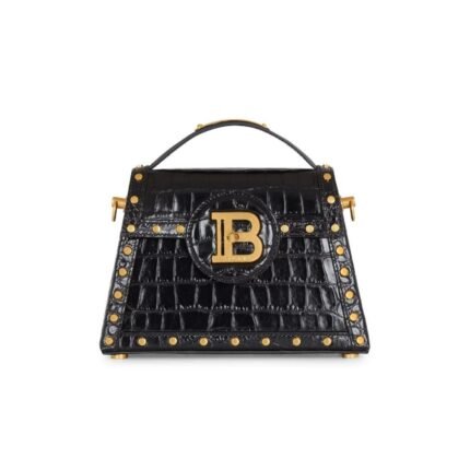 BALMAIN B-BUZZ DYNASTY BAG IN CROCODILE-PRINT LEATHER