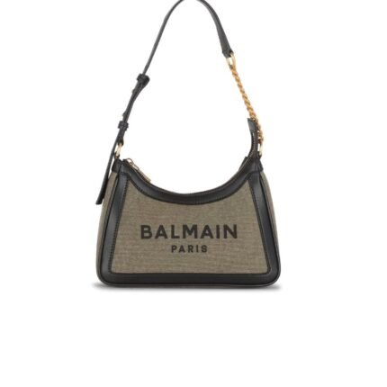 BALMAIN CANVAS B-ARMY HANDBAG WITH LEATHER PANELS